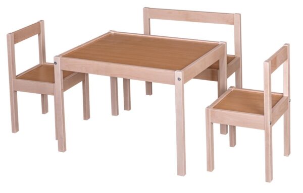 סט שולחן 2 כסאות וספסל מעץ מלא